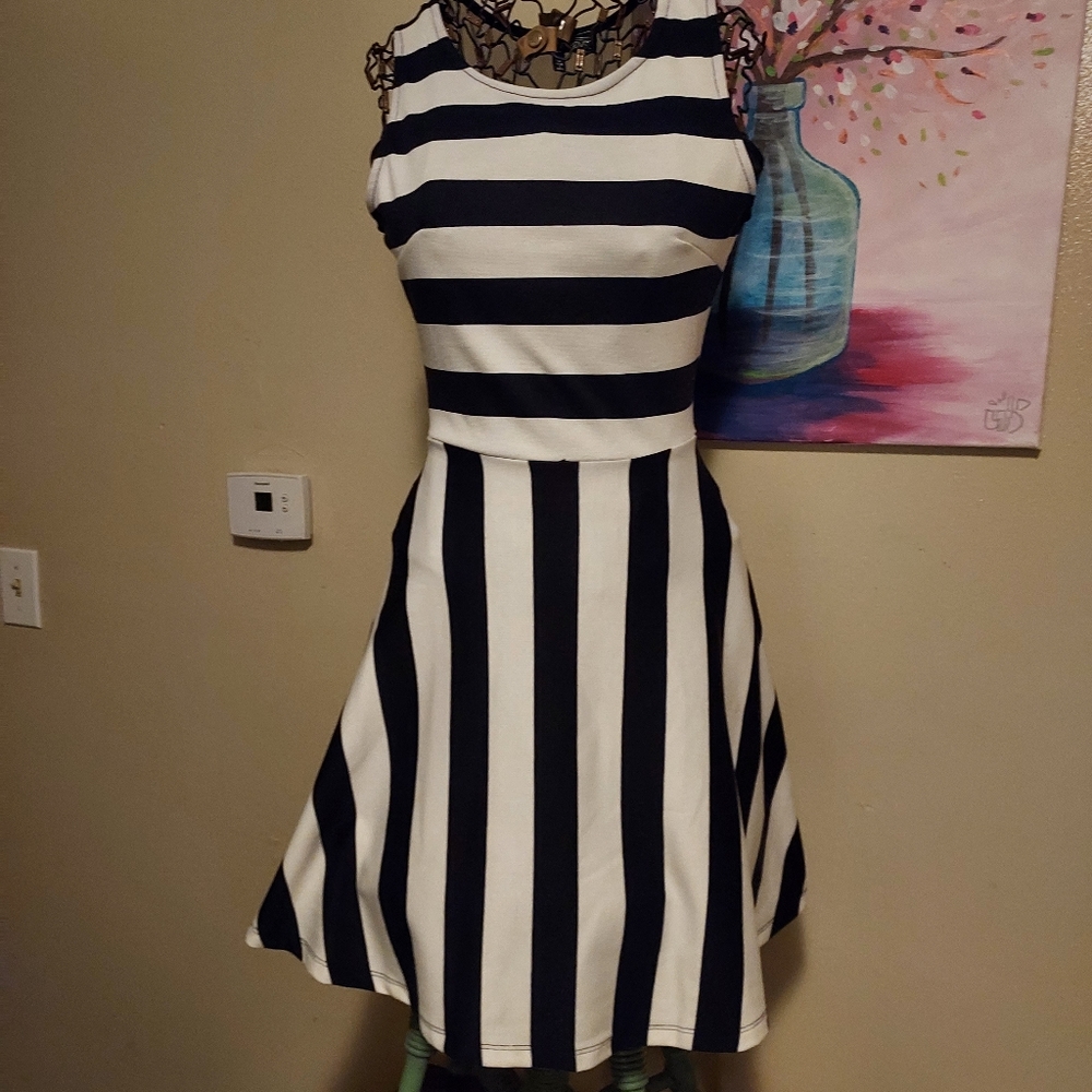 Black and white striped dress